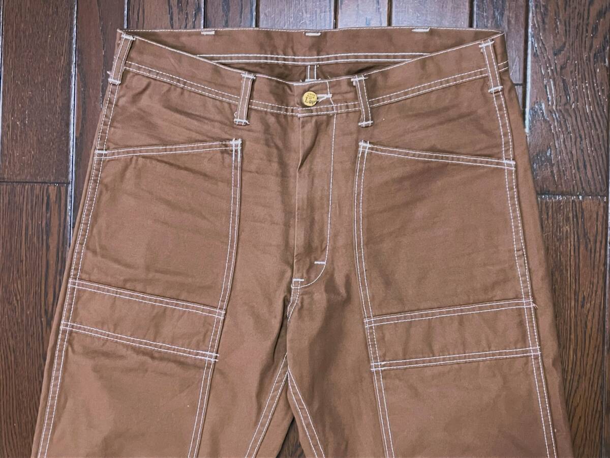 リー Lee ダブルニー コットン ワークパンツ L 茶色 ブラウン ジッパーフライ 裾チェーンステッチ LS0077拍卖