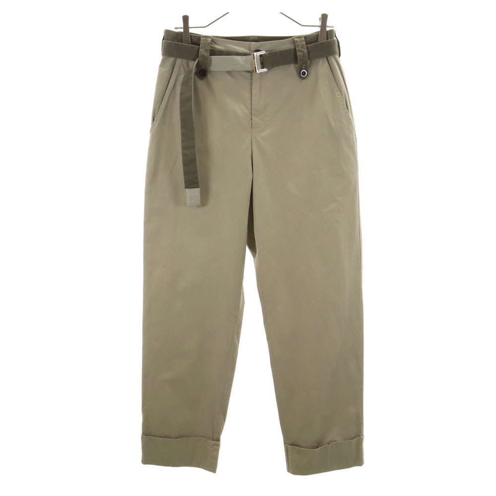 Sacai サカイ 23SS 日本製 ウールブレンド 23-02978M ベルテッド チノパンツ 1 アッシュベージュ メンズ拍卖