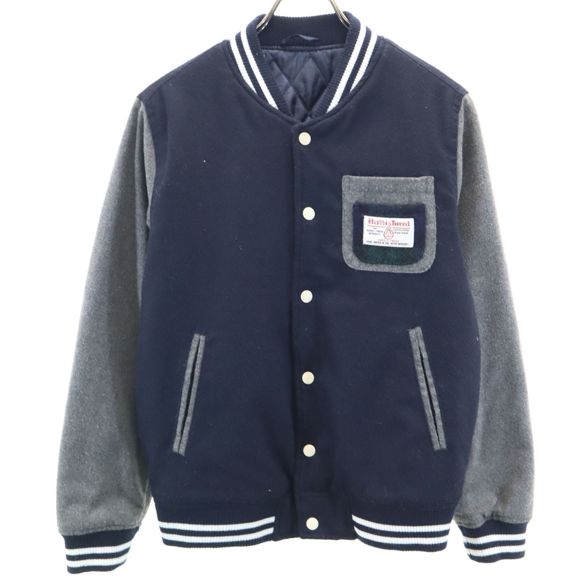 HARRIS TWEED ハリスツイード スタジャン 160 ネイビー×グレー キッズ拍卖
