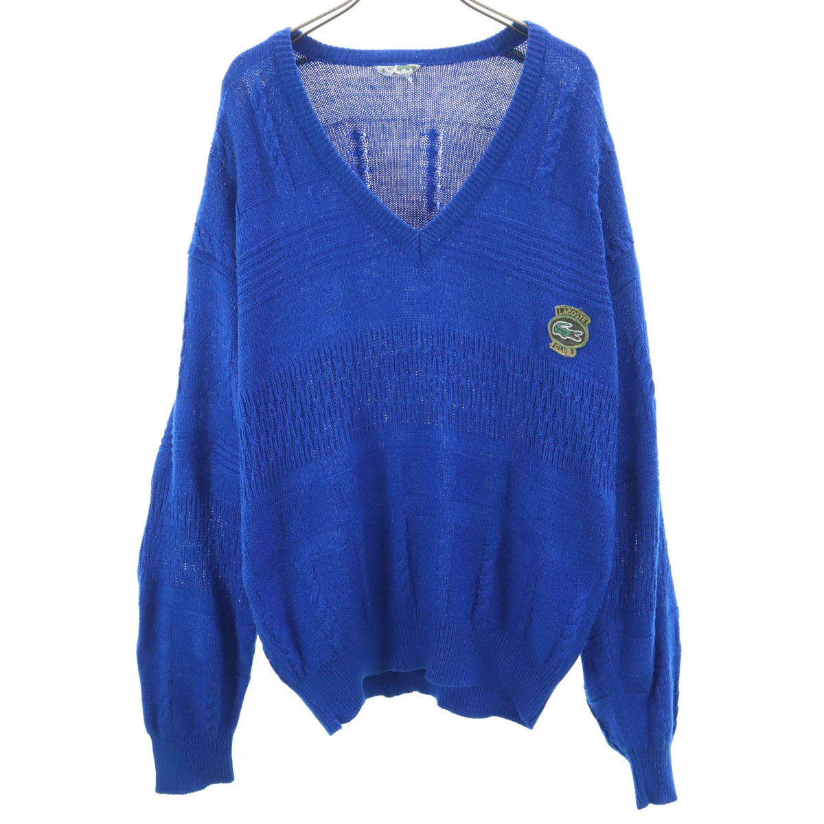 CHEMISE LACOSTE シュミーズラコステ 70s 80s ヴィンテージ フランス製 長袖 Vネック セーター M ブルー フレンチラコステ メンズ拍卖