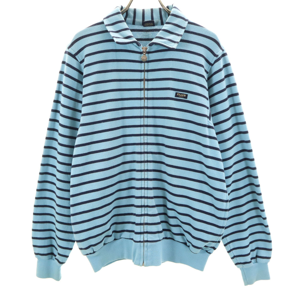 adidas CLUB アディダス クラブ 70s 80s デサント製 ヴィンテージ ボーダー柄 ジップジャケット L 水色 デサント メンズ拍卖