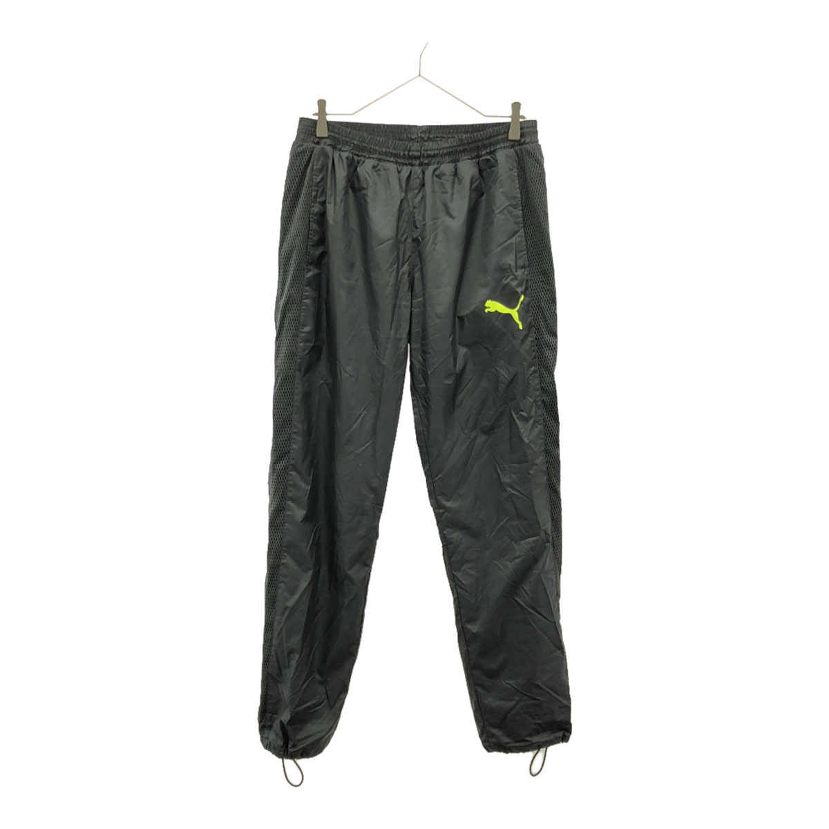 PUMA プーマ ロゴプリント ウィンド ロングパンツ XL グレー ウエストゴム 裏メッシュ トレーニング メンズ拍卖