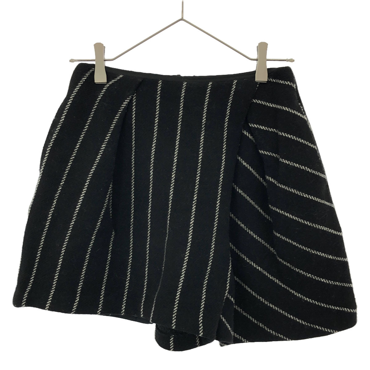 FRAY I.D フレイアイディー ストライプ アシメタック ショートパンツ ブラック バックジップ 裏地付き FWFP164041 レディース拍卖