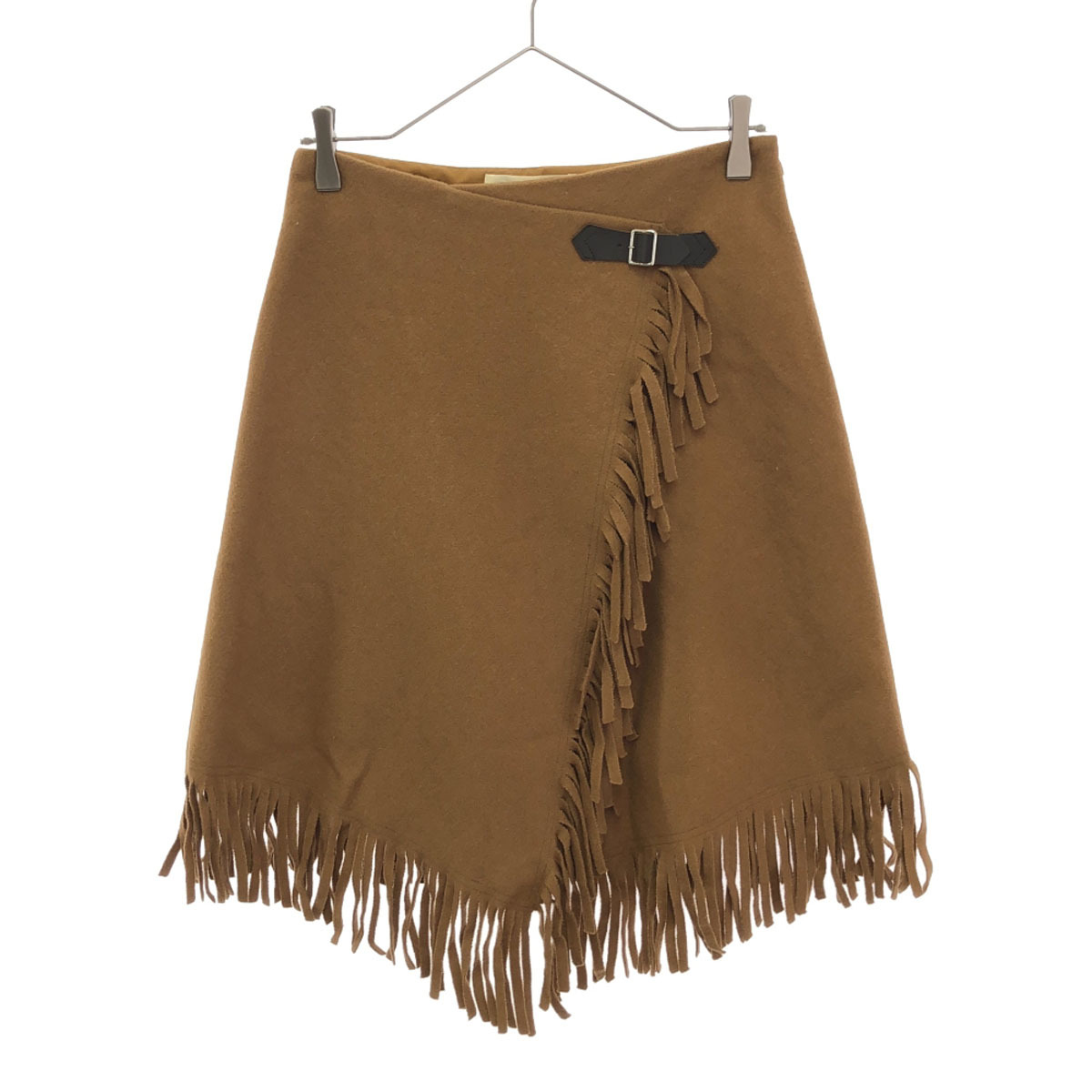 Ray Beams レイビームス ウールブレンド ミディ丈 フリンジ ラップスカート 1 キャメル サイドジップ レディース拍卖