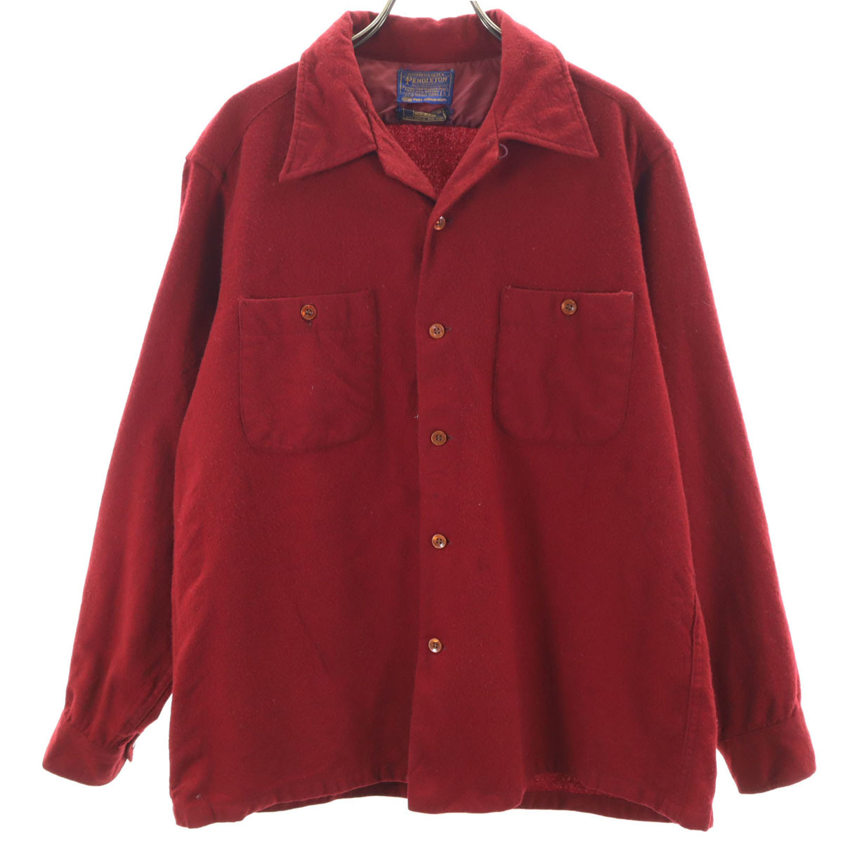 PENDLETON ペンドルトン 60s 70s wallachs別注 ヴィンテージ 長袖 オープンカラーシャツ L ボルドー メンズ拍卖