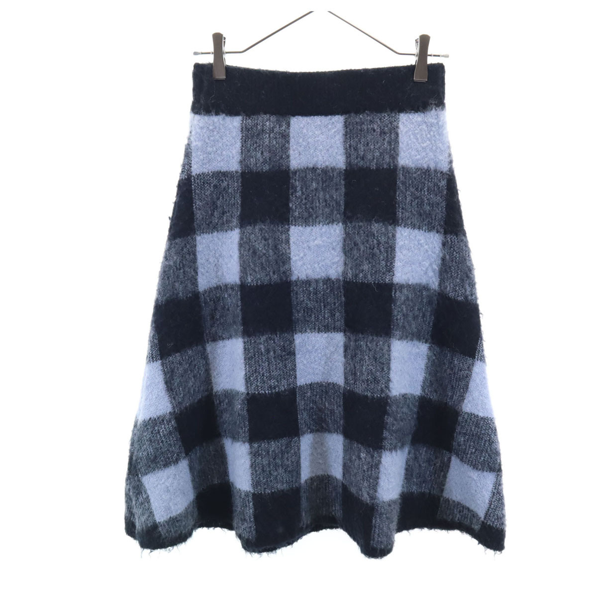 Mila Owen ミラオーウェン チェック柄 ロング丈 ニット フレアスカート F ブラック レディース拍卖