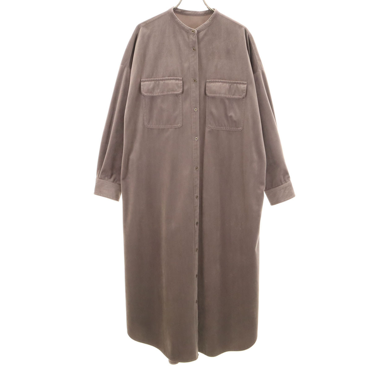 nano universe ナノユニバース 長袖 コーデュロイ バンドカラー シャツワンピース 36 グレー レディース拍卖