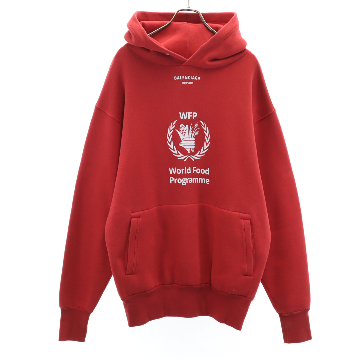 BALENCIAGA バレンシアガ 18AW ポルトガル製 長袖 ロゴプリント パーカー XS レッド WFP 裏起毛 メンズ拍卖