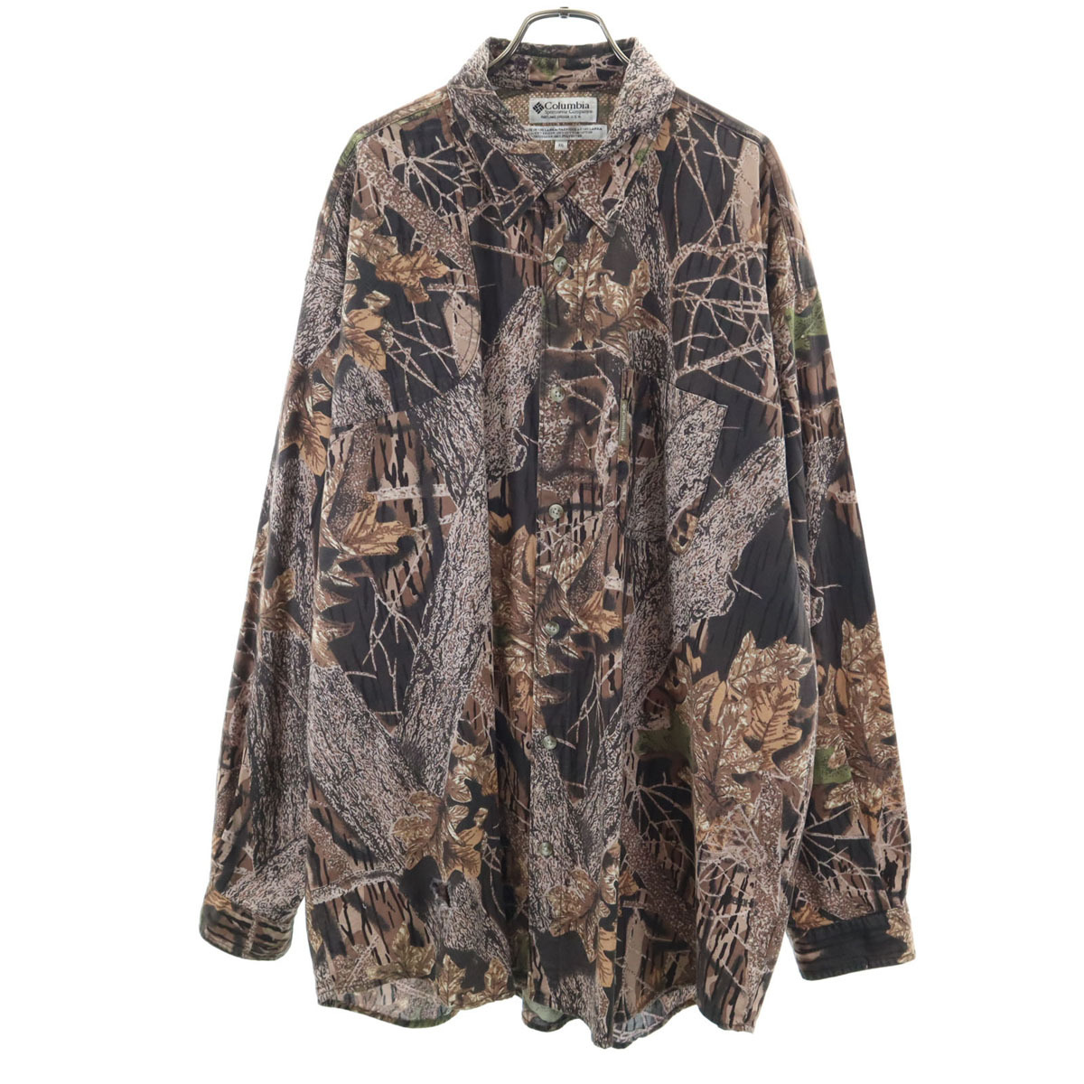 Columbia コロンビア 90s オールド リアルツリーカモ柄 長袖 コットンシャツ XXL ブラウン 裏地メッシュ アウトドア メンズ拍卖