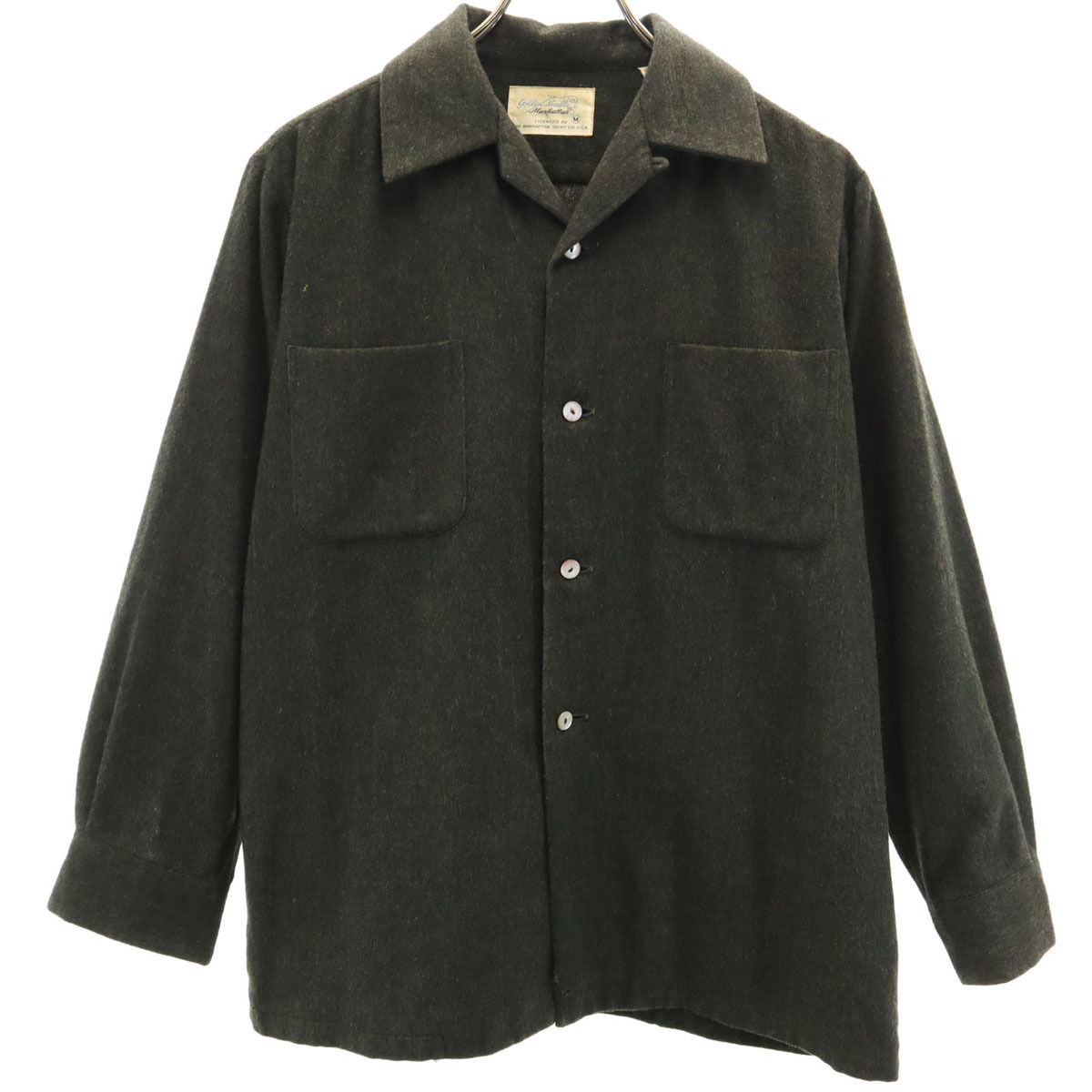 Golden Needle Manhattan ゴールデンニードル 60s ヴィンテージ 開襟シャツ 長袖 オープンカラーシャツ M カーキ メンズ拍卖