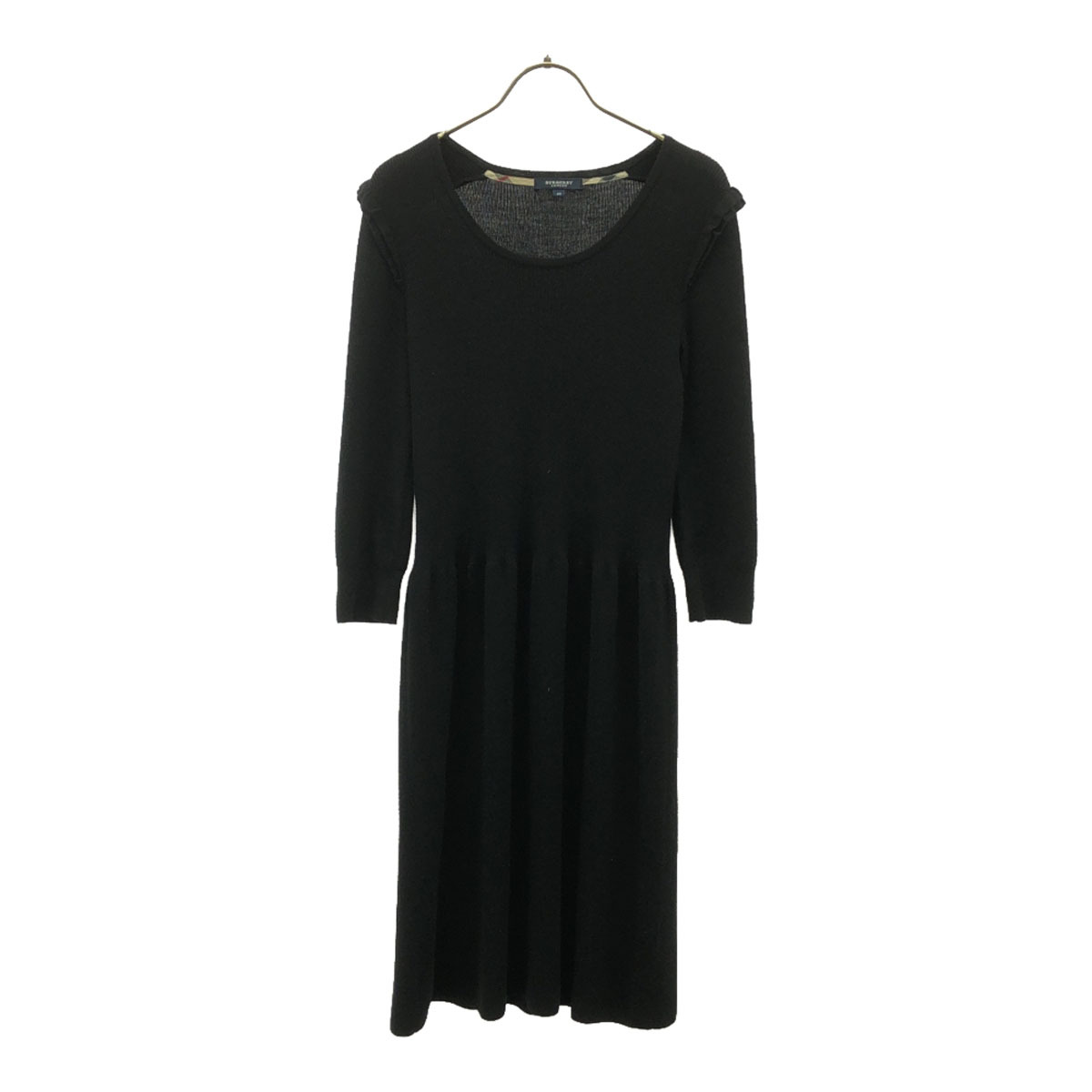 BURBERRY LONDON バーバリーロンドン 三陽商会 ウールブレンド 7分袖 ニット ワンピース 40 ブラック レディース拍卖