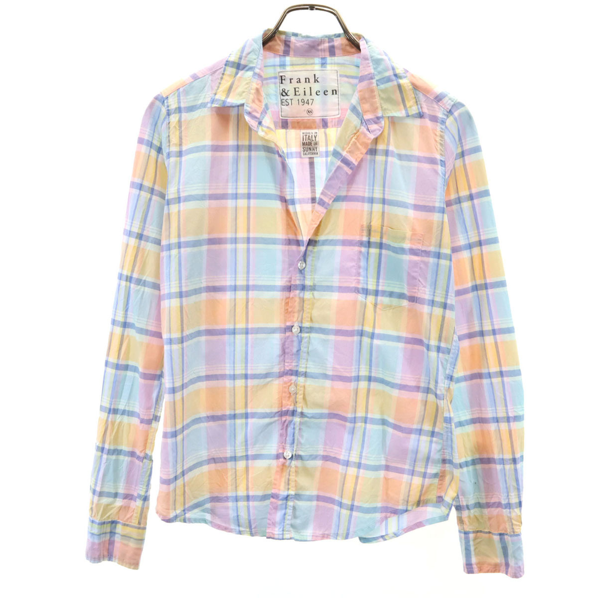 Frank&Eileen フランクアンドアイリーン USA製 チェック柄 長袖 スキッパーカラー シャツ XS マルチ レディース拍卖