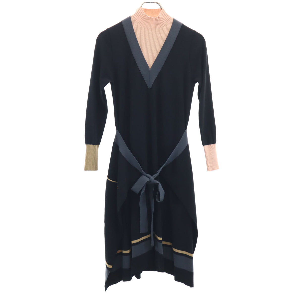 SONIA RYKIEL Collection ソニアリキエル コレクション 長袖 レイヤード ニット ワンピース 32 ブラック レディース拍卖