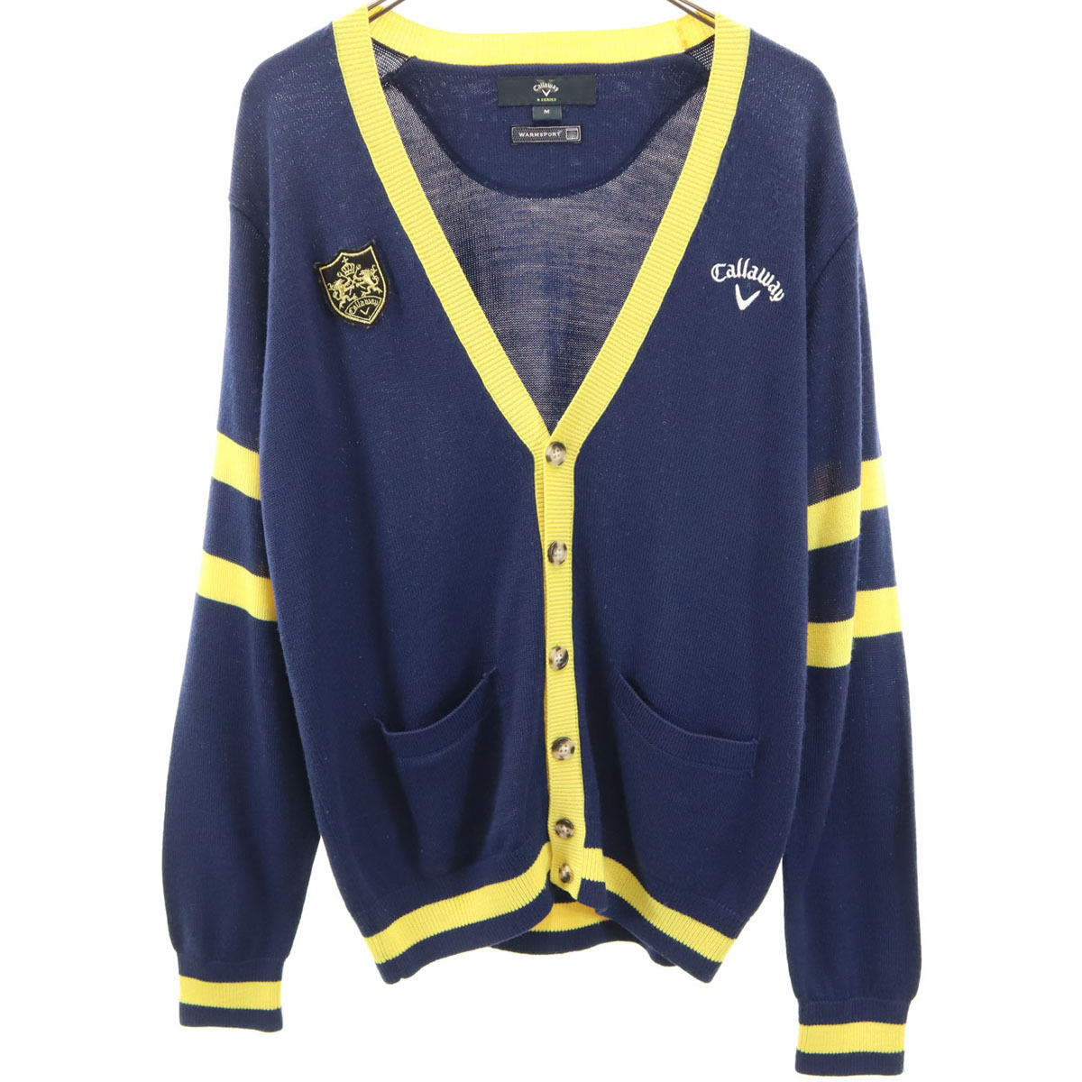 Callaway キャロウェイ ウールブレンド ゴルフ 長袖 Vネック ニットカーディガン M ネイビー系 メンズ拍卖