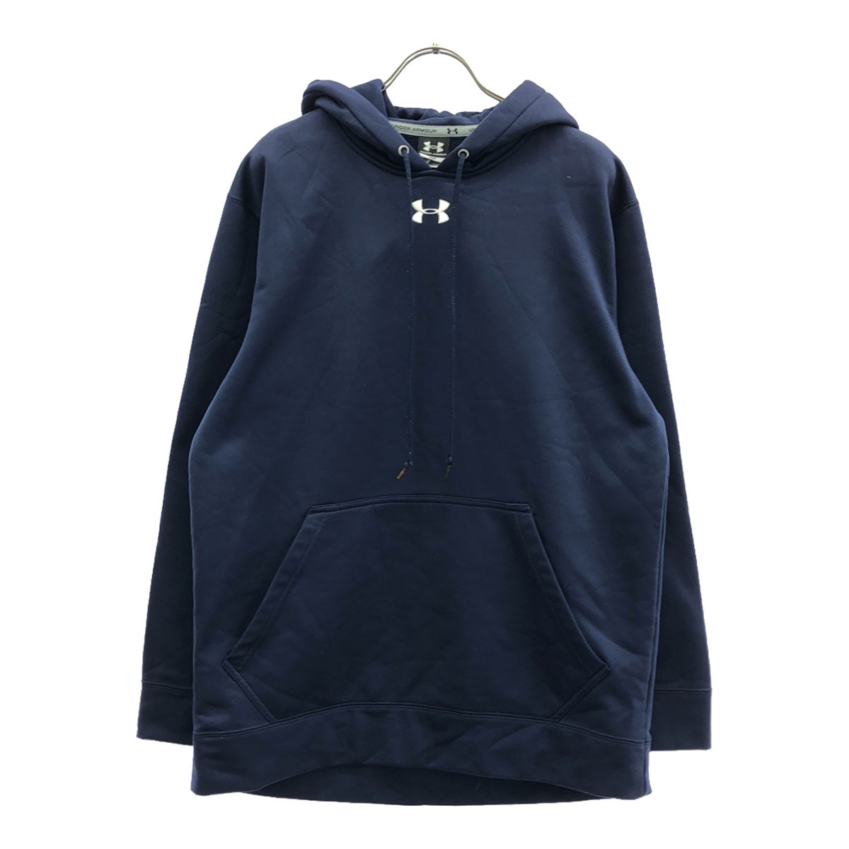 UNDER ARMOUR アンダーアーマー ロゴ刺繍 長袖 スウェットパーカー MD ネイビー 裏起毛 プルオーバー メンズ拍卖