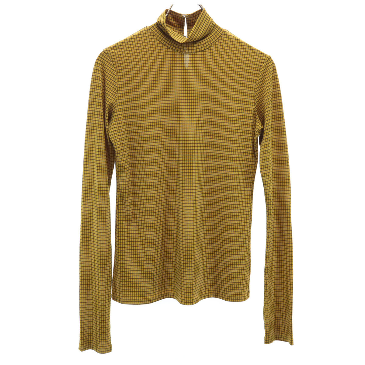 LE CIEL LEU ルシェルブルー 日本製 チェック柄 長袖 ハイネック カットソー 38 マスタード レディース拍卖