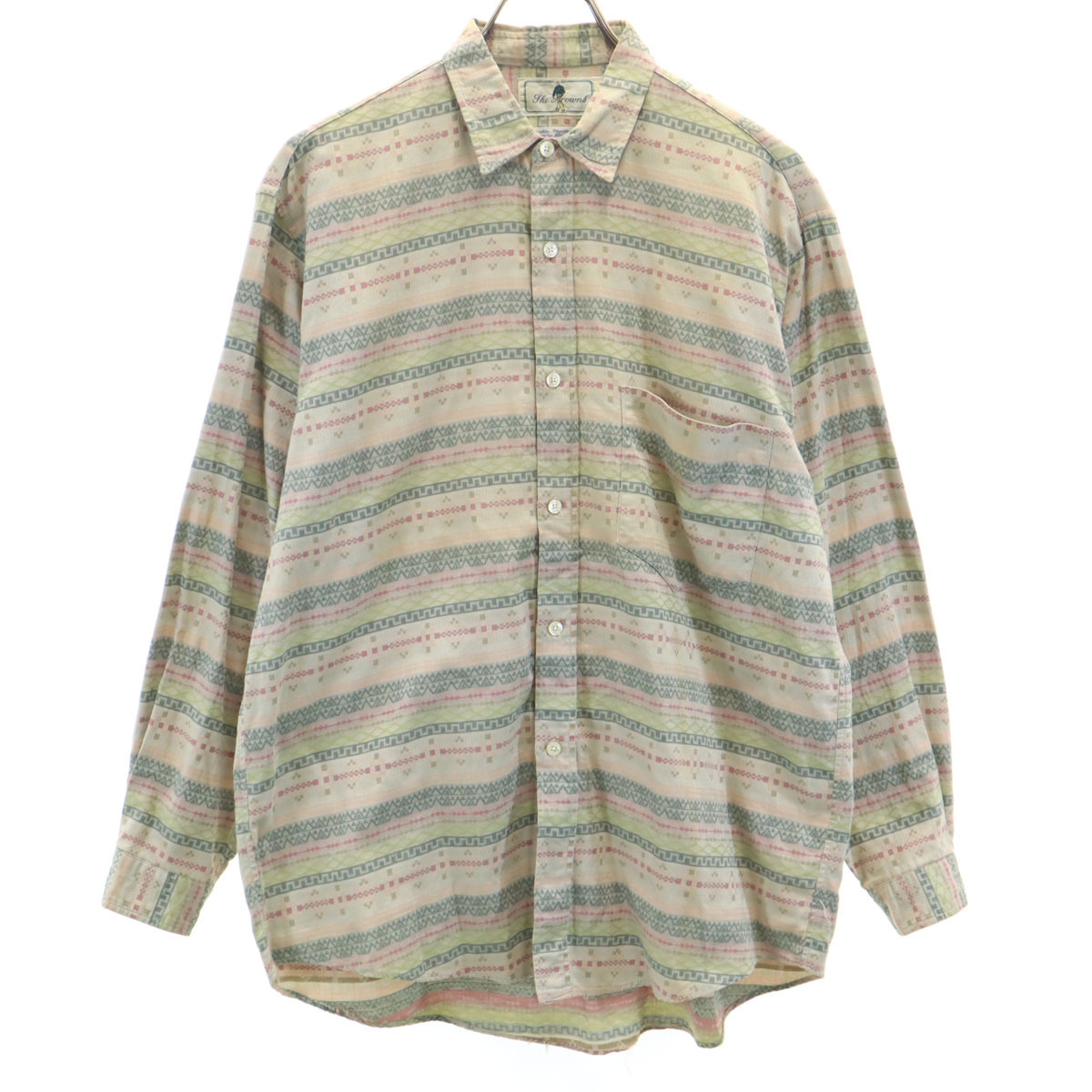 THE BROWNS ザブラウンズ 80s 90s オールド 総柄 長袖 コットンシャツ M ベージュ メンズ拍卖