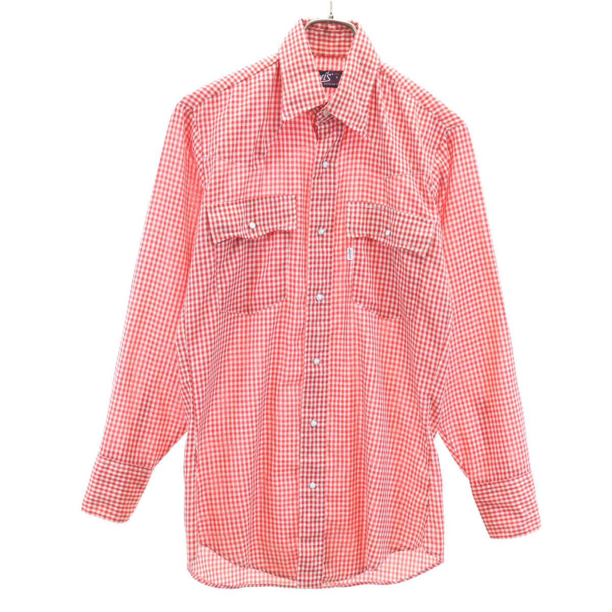 Levi's リーバイス 70s ヴィンテージ 衿芯 白タブ ギンガムチェック柄 長袖 ウエスタンシャツ S レッド メンズ拍卖