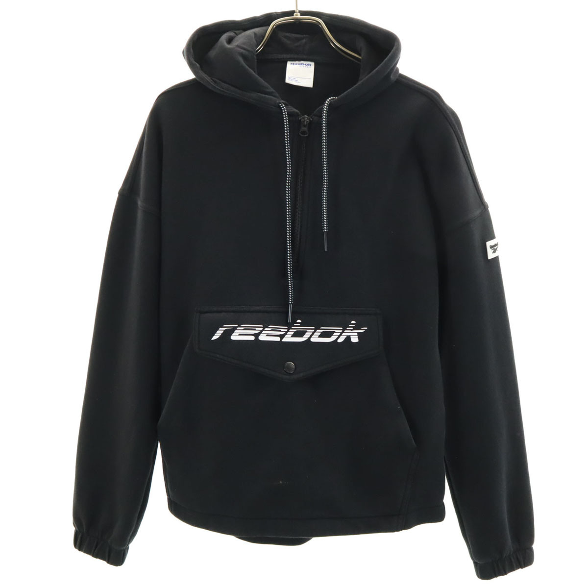 Reebok CLASSIC リーボッククラシック 長袖 ハーフジップ スウェットパーカー S ブラック アノラック メンズ拍卖