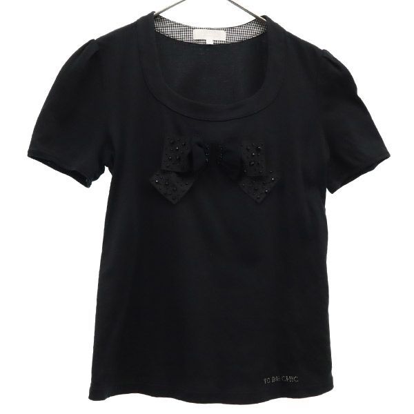 TO BE CHIC トゥービーシック 三陽商会 半袖 リボン Tシャツ 2 ブラック レディース拍卖