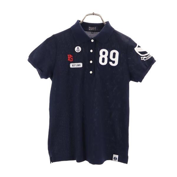 PEARLY GATES パーリーゲイツ 日本製 ゴルフ 半袖 ポロシャツ 紺 鹿の子 レディース拍卖