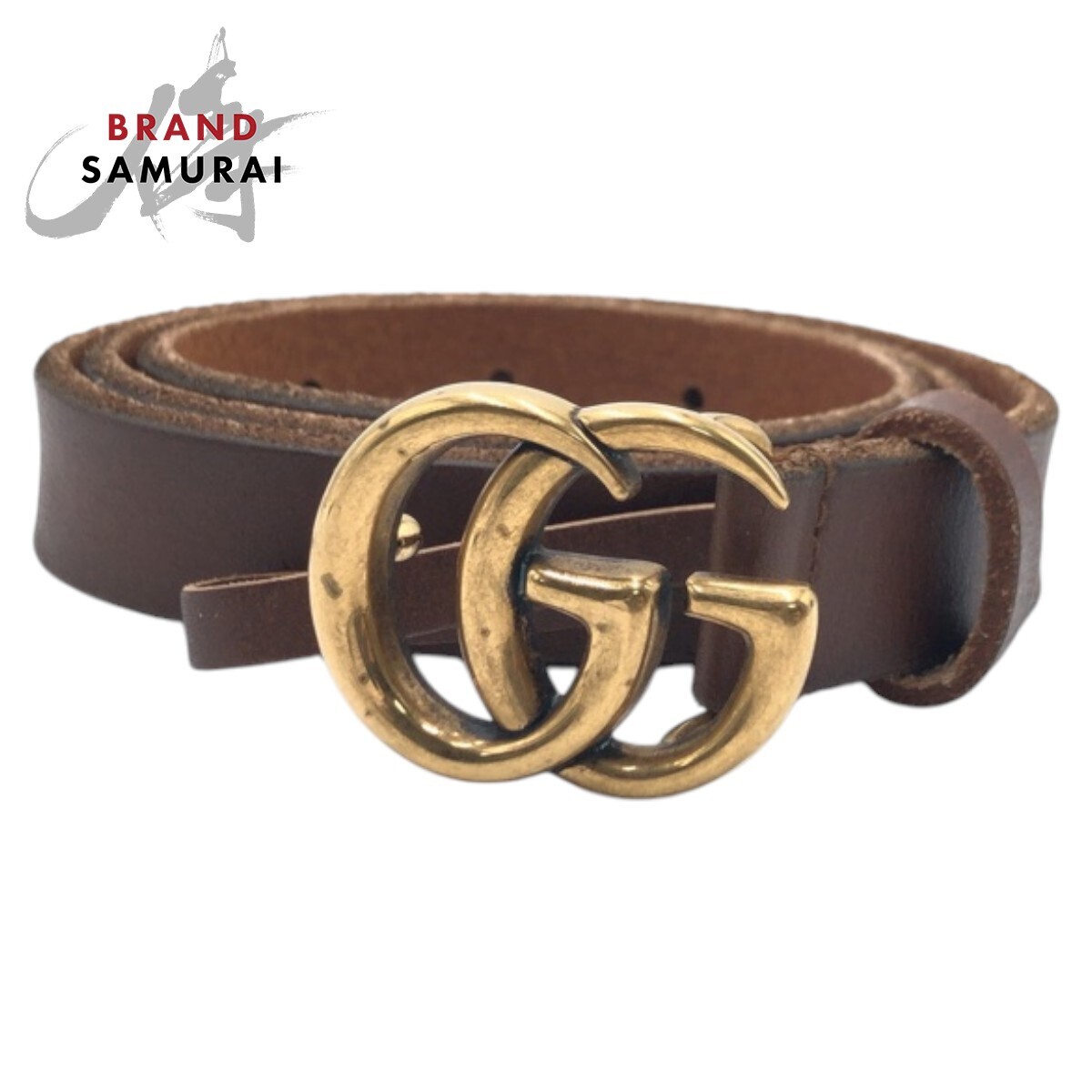 美品 GUCCI グッチ GGマーモント ブラウン ゴールド レザー/メタル 493949 ベルト 男女兼用 500852拍卖