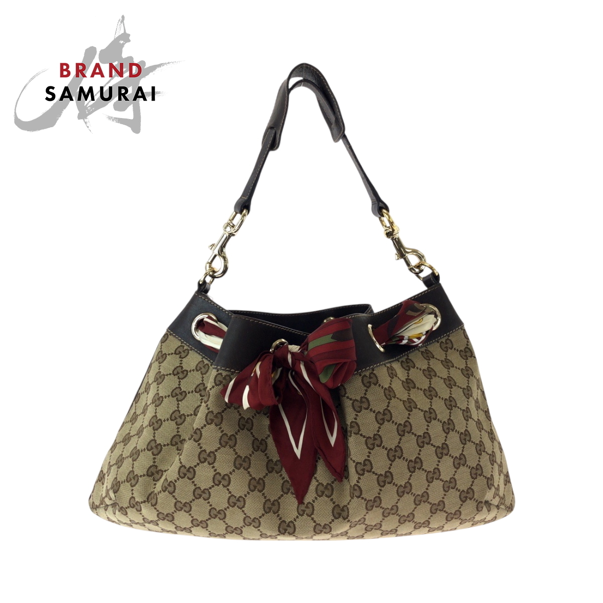 美品 GUCCI グッチ ポジターノ スカーフ ベージュ ブラウン ゴールド金具 GGキャンバス 162788 ワンショルダーバッグ 肩掛け 501078拍卖