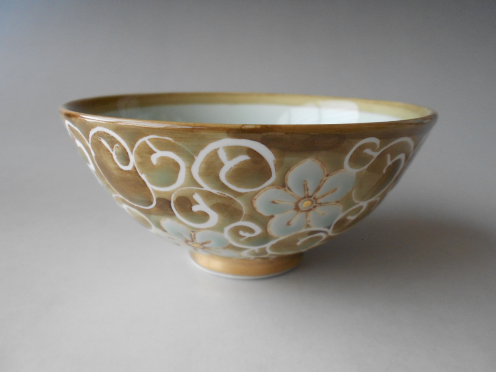 波佐見焼! 龍庵☆唐草桔梗ご飯茶碗・茶☆ 新品 飯碗 丼 どんぶり ギフト拍卖