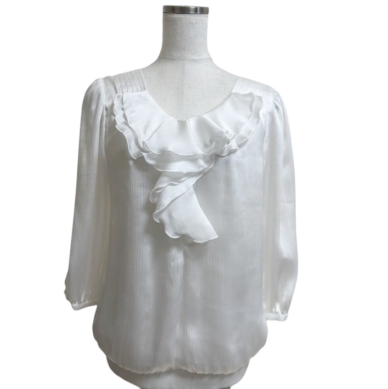 ホワイトジョーラ フォーマル サテンブラウス プルオーバーブラウス 白 7分袖 11号拍卖