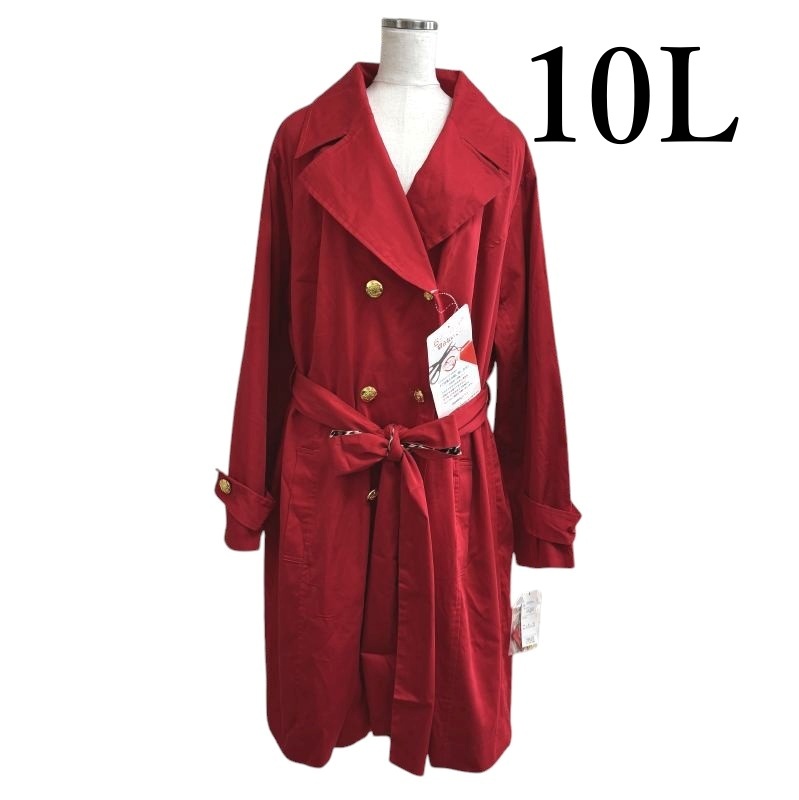 Synchronicity ニッセン レディース スプリングコート 大きいサイズ トレンチコート 赤 無地 金ボタン 10L拍卖