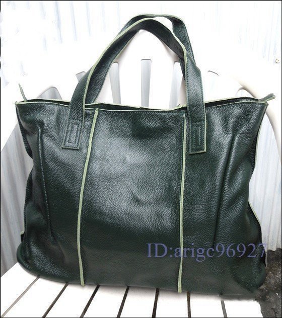 Y116☆新品高質品 オール本牛革 バッファロー 大容量 少数入荷 レザートートバッグ モスグリーン 高級本革 肉厚で丈夫な鞄 男女兼用 緑拍卖