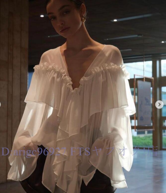 ★新品上質 シャツブラウスレディースsexy きれいめ 着心地抜群 20代30代40代 長袖 シフォン white拍卖