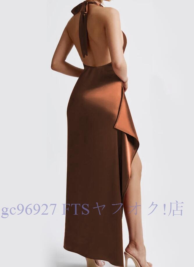 B4032☆新品ワンピース ladies レディース 魅惑 Style セクシー 綺麗 美ライン 素敵 ノースリーブ 光沢 コーヒー拍卖
