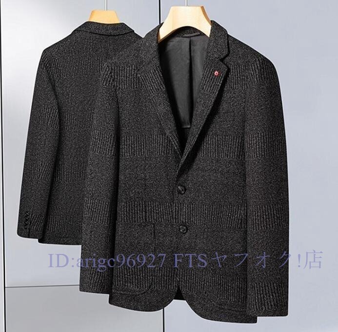 B3106☆新品ストライプ ウール混 テーラードジャケット メンズ スーツジャケット 紳士 厚手 秋冬 カジュアル ブレザー/黒拍卖