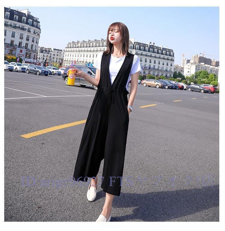 ★新品レディース オールインワン サロペット セット Tシャツ シャツ ワイドパンツ オーバーオール XL ホワイトお色選択可拍卖