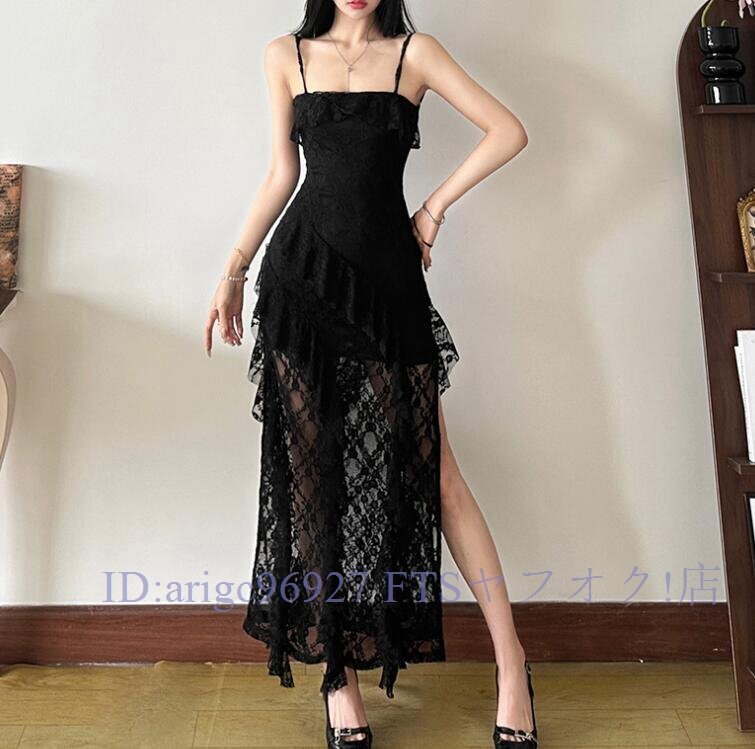 B3864☆新品ワンピース ladies レディース 魅惑 Style セクシー 美ライン キャミワンピ レース ブラック拍卖