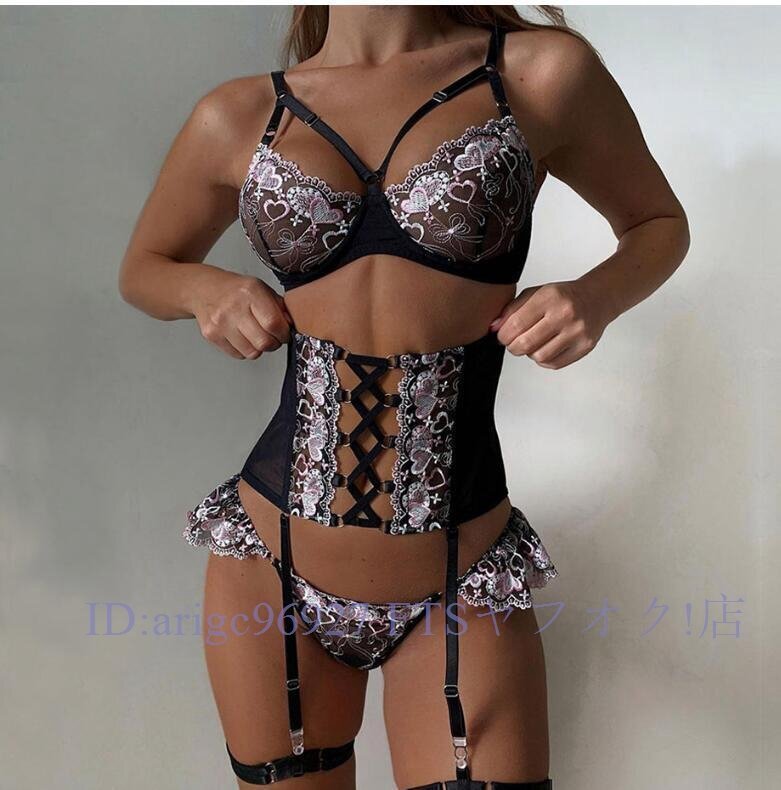 B3698☆新品インナーウエア ladies レディース 魅惑 Style セクシー 良質 素敵 ブラジャーセット レース 3点セット拍卖