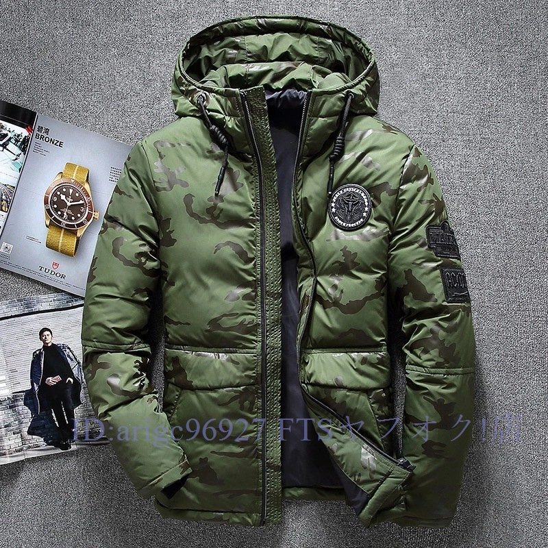 B3648☆新品りダウンジャケットメンズ迷彩柄冬防寒防風厚手ワッペン付きスキーウェアアウトドアジャケットブルゾンオリーブ拍卖