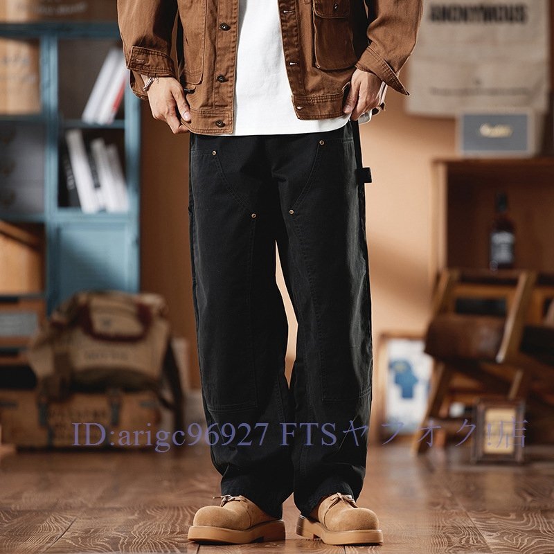 ☆新品大人気カーゴパンツ メンズ 作業ズボン ロングパンツ ワークパンツ アウトドアパンツ ストレートブラック W32サイズ選択可拍卖