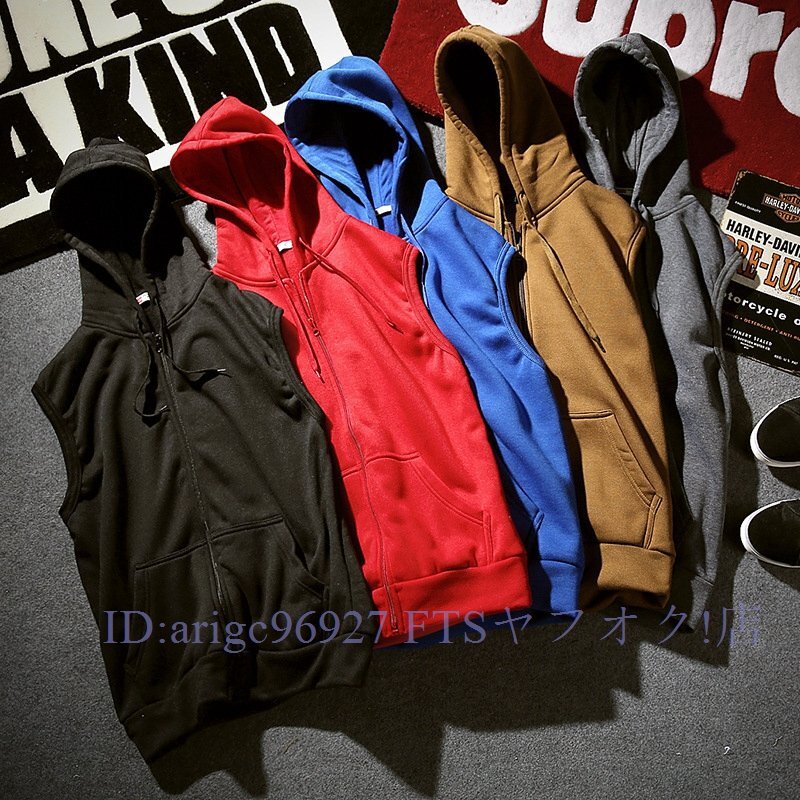 ★新品ノースリーブパーカー メンズ ジップアップ タンクトップ 裏起毛 プルオーバーパーカー 秋パーカー 秋冬S-2XLサイズ拍卖