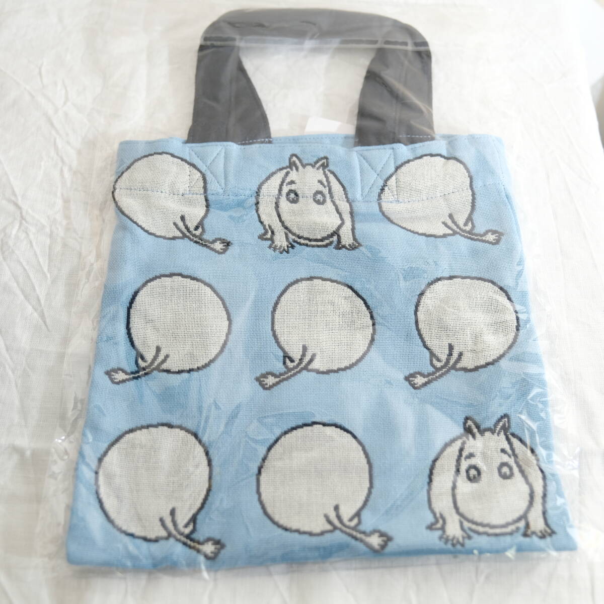 ムーミン トートバッグ トリプルガーゼ 綿100% 24 × 22cm ブルー拍卖