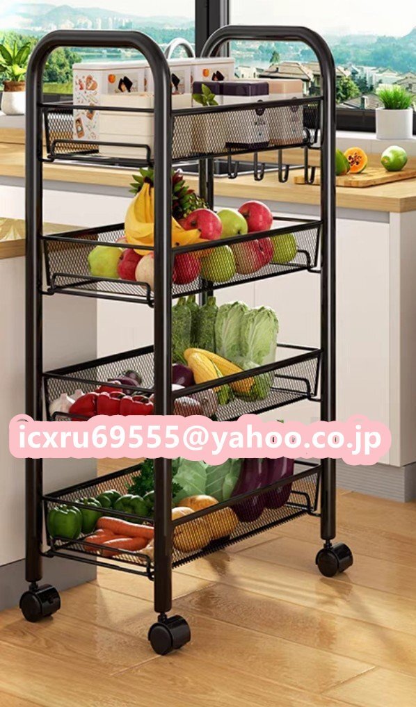 特売!実用品★キッチンワゴン キャスター付き 4段 カート メッシュ バスケット スチール ラック メタル シェルフ 棚 おしゃれ小物拍卖