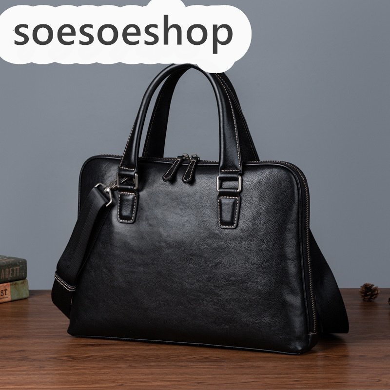 職人手作り 手染め ヌメ革 ハンドメイド メンズ本革 ビジネスバッグ ブリーフケース 牛革 レザー 通勤鞄 手提げバッグ 出張 ブラック拍卖