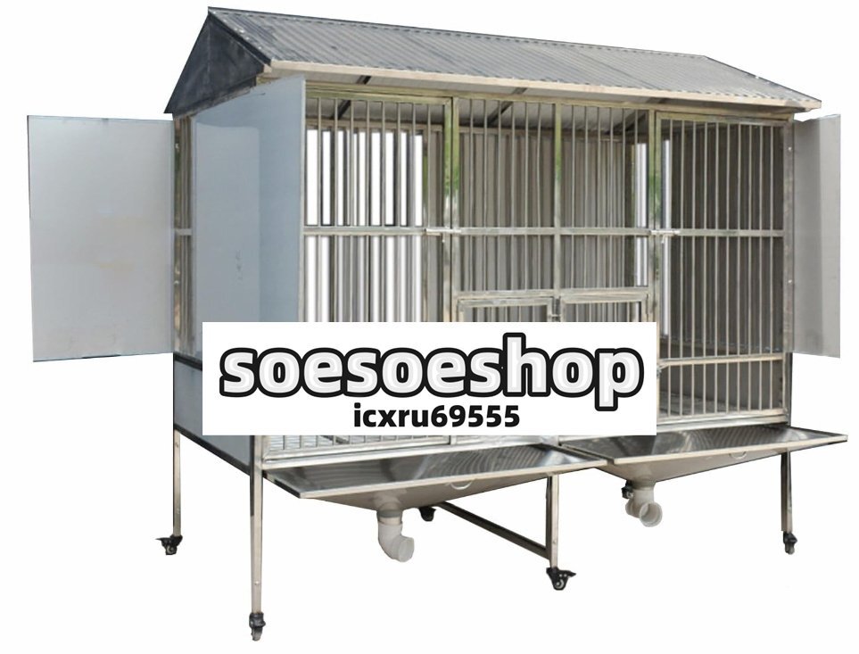 ステンレススチール製 犬用 ケージ 屋外防雨 断熱 トイレ トレイ ユニバーサルホイール 中型犬用 耐荷重500kg 110*75*158cm拍卖