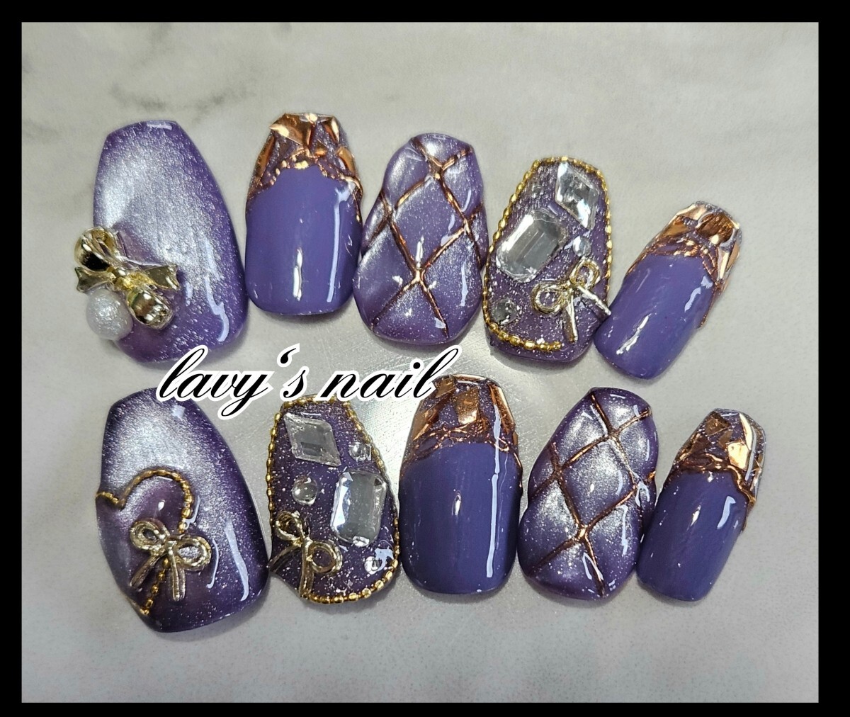 くすみパープルマグネット ぷっくりハートガラスフレンチジェル拍卖