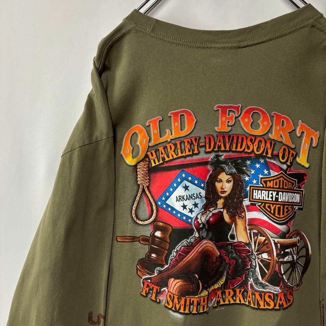ハーレーダビッドソン ロングTシャツ ロンT XLサイズ カーキ 古着拍卖