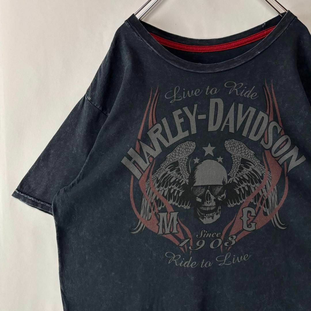 ハーレーダビッドソン ビッグプリント Tシャツ 古着 ブラック XLサイズ拍卖