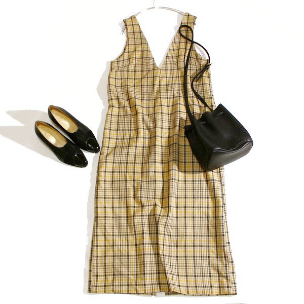 美品 アーバンリサーチ SENSE OF PLACE 大人可愛い チェック柄 スーツ生地 ワンピース F 春 夏 25D02拍卖