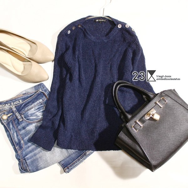 美品 オンワード樫山 23区 リネン100% 綺麗め サマーニット セーター 32号 2XS 春 夏 25D01拍卖