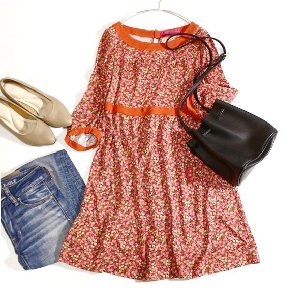 美品 DOLLY GIRL ドリーガール アナスイ 可愛い花柄 ストレッチ チュニック 2号 M 春 秋 25D02拍卖